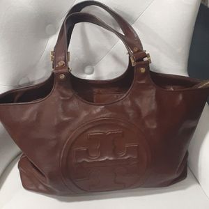 Tory burch bombe  brown leather handbag